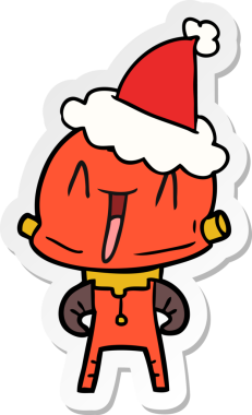 Bir insan tarafından çizilmiş Noel Baba şapkası giyen bir robotun el çizimi karikatürü.