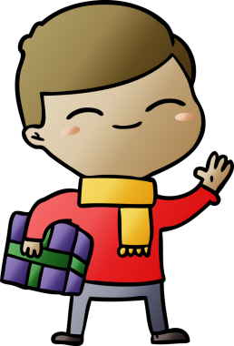 Bir insan tarafından çizilmiş, gülümseyen bir çocuk.