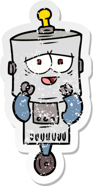 Bir insan tarafından çizilmiş karikatür robotunun sıkıntılı çıkartması.