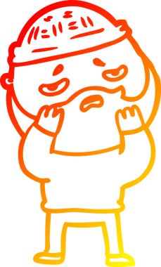 İnsan tarafından çizilmiş sakallı, endişeli bir çizgi film karakteri.