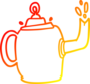 Bir insan tarafından çizilmiş eski metal bir çaydanlığın sıcak çizgi çizimi