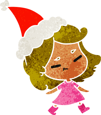 Bir insan tarafından çizilmiş Kawai kızının eski bir Noel karikatürü.