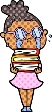 Bir insan tarafından çizilmiş gözlüklü, ağlayan bir kadın.