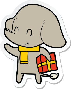 Bir insan tarafından çizilmiş şirin bir noel filinin çıkartması.