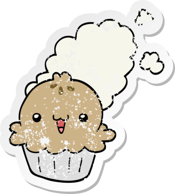 Bir insan tarafından çizilmiş şirin bir karikatür pastasının sıkıntılı çıkartması.