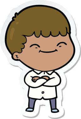 Bir insan tarafından çizilmiş mutlu bir çocuğun çıkartması.