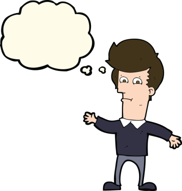 Bir insan tarafından çizilmiş düşünce baloncuğu olan bir çizgi film adamı.