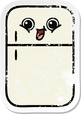 Bir insan tarafından çizilmiş şirin bir buzdolabının sıkıntılı çıkartması.