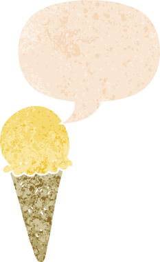 Bir insan tarafından çizilmiş grunge dertli retro tarzı konuşma baloncuklu çizgi film dondurması.