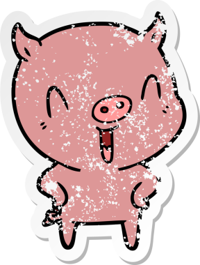 Bir insan tarafından çizilmiş mutlu çizgi film domuzunun sıkıntılı çıkartması.