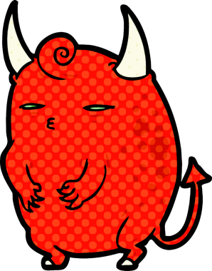 Bir insan tarafından çizilmiş küçük şişman cadılar bayramı şeytanı.