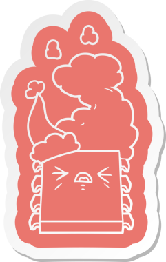 Aşırı ısınan bir bilgisayar çipinin insan tarafından çizilmiş Noel Baba şapkası takılı garip bir karikatür çıkartması.