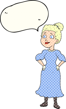 El yazısıyla çizilmiş çizgi roman konuşma balonu karikatürü Viktoryan kadın bir insan tarafından çizilmiş.