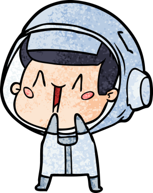 Bir insan tarafından çizilmiş mutlu astronot çizgi filmi.