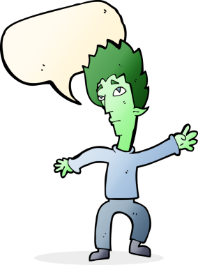 Bir insan tarafından çizilmiş konuşma balonu olan bir vampir adam.