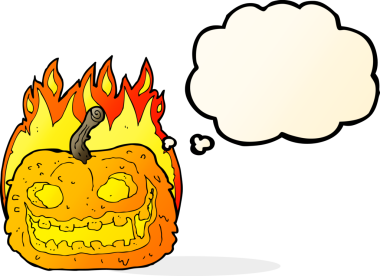 Bir insan tarafından çizilmiş düşünce baloncuklu garip balkabağı.