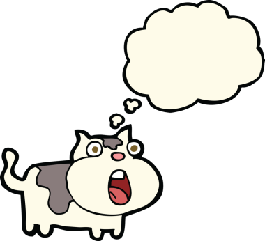 Bir insan tarafından çizilmiş düşünce balonuyla şok olmuş bir kedi.