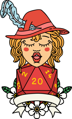 Retro Dövme Tarzı İnsan Ozan Karakteri Bir insan tarafından çizilmiş doğal 20 zar ile