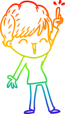 Gökkuşağı gradyan çizgi çizimi bir insan tarafından çizilmiş gülen bir kadın.