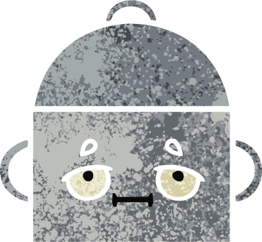 Bir insan tarafından çizilmiş yemek tenceresinin retro çizim tarzı karikatürü.