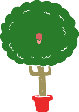 Bir insan tarafından çizilmiş düz renk çizgi film mutlu ağaç