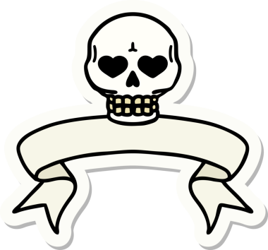 Bir insan tarafından çizilmiş kafatasının pankartıyla dövme stili etiketi