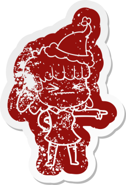 Bir insan tarafından çizilmiş Noel Baba şapkası giyen bir kadının garip bir karikatürü.