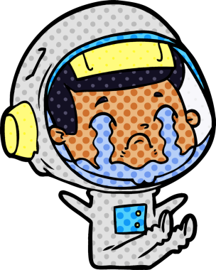 Bir insan tarafından çizilmiş ağlayan astronot çizgi filmi.