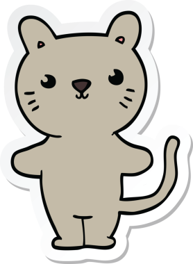 Bir insan tarafından çizilmiş çizgi film kedisinin çıkartması.