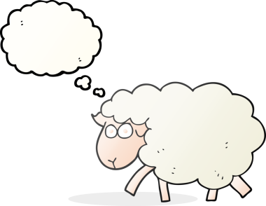 Bir insan tarafından çizilmiş serbest çizim balon karikatür koyunu.