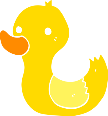 Bir insan tarafından çizilmiş düz renkli çizgi film ördeği