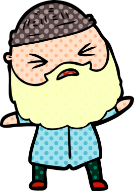 Bir insan tarafından çizilmiş sakallı bir çizgi film adamı.