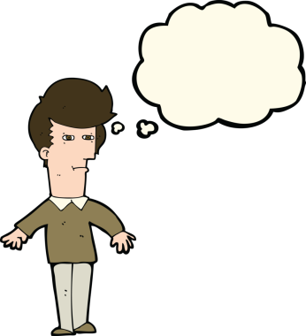 Bir insan tarafından çizilmiş düşünce baloncuğu olan şüpheli bir adam.