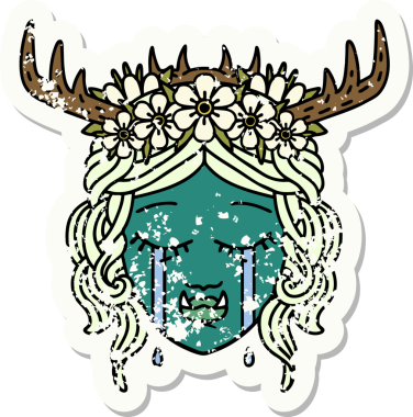 Retro Dövme Tarzı Hüzünlü Yarı Ork karakter yüzü Bir insan tarafından çizilmiş