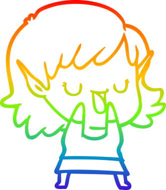 Gökkuşağı gradyan çizgi çizimi bir insan tarafından çizilmiş bir elf kızı