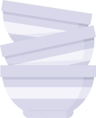 Bir insan tarafından çizilmiş bir yığın kasenin düz renkli çizimi