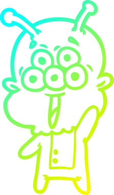 Bir insan tarafından çizilen mutlu çizgi film uzaylısının soğuk gradyan çizgisi