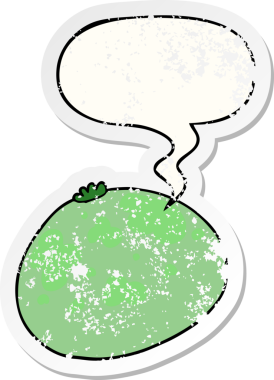 Konuşma baloncuklu karikatür bir insan tarafından çizilmiş sıkıntılı eski bir çıkartma