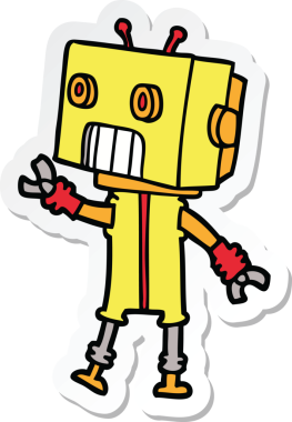Bir insan tarafından çizilmiş robot karikatür çıkartması.