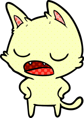 Bir insan tarafından çizilmiş konuşan kedi çizgi filmi.