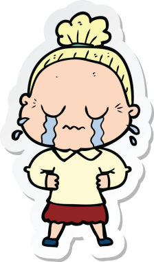 Bir insan tarafından çizilmiş, ağlayan yaşlı bir kadının çıkartması.