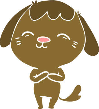 Bir insan tarafından çizilmiş mutlu düz renkli çizgi film köpeği.