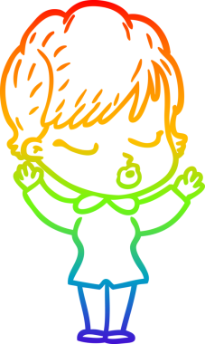 Gökkuşağı gradyan çizgi çizimi bir insan tarafından çizilmiş gözleri olan bir karikatür kadın