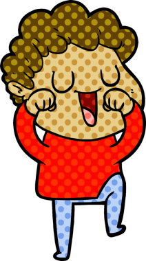 Gülen çizgi film adamı, bir insan tarafından çizilmiş gözleri.