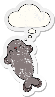 Düşünce baloncuklu karikatür mührü bir insan tarafından çizilmiş yıpranmış bir çıkartma gibi.