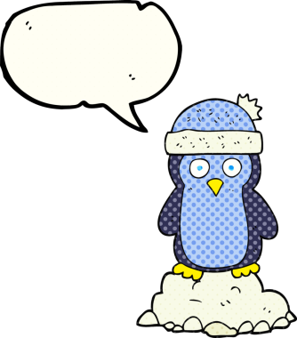 Bir insanın çizdiği şapkayı giyen penguen çizgi film karakteri.