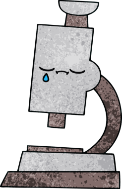 Bir insan tarafından çizilmiş mikroskobun retro grunge desen karikatürü