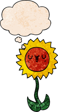 Bir insan tarafından çizilmiş grunge desenli düşünce baloncuğu olan karikatür çiçeği