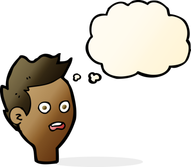 Bir insan tarafından çizilen düşünce baloncuğuyla şok olmuş bir adam.