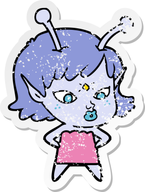 Bir insan tarafından çizilmiş güzel uzaylı bir kızın sıkıntılı çıkartması.